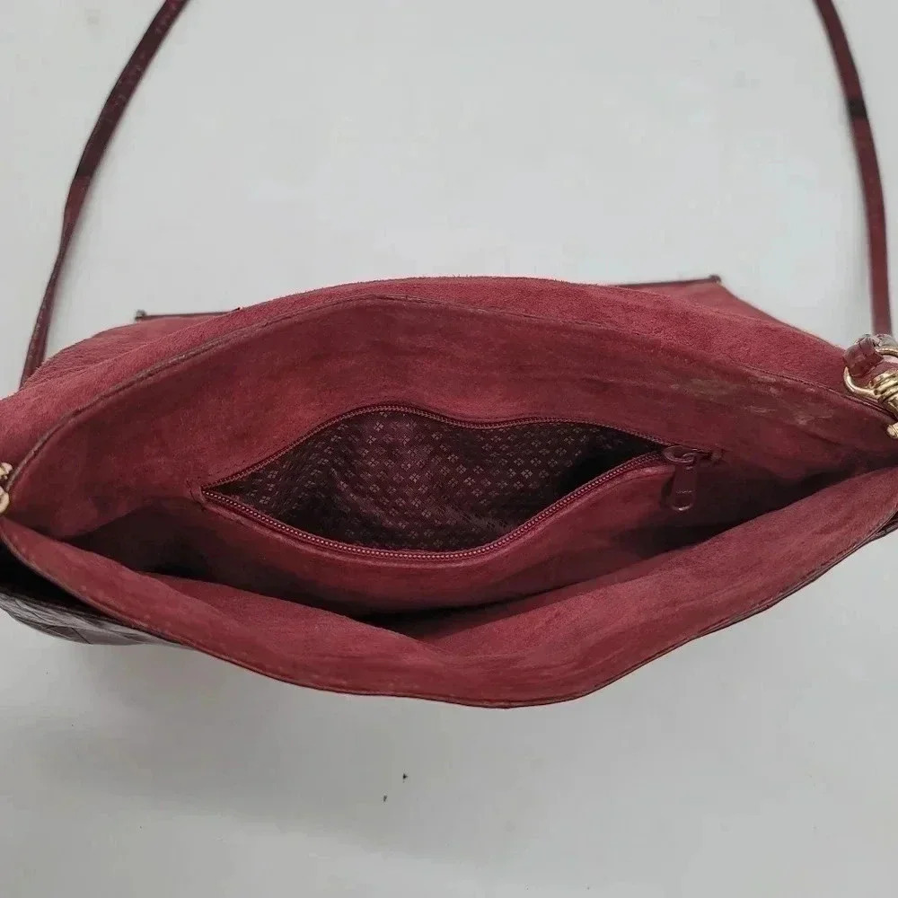 Vintage Womens Genuine Soft Eel Skin Leather Purse Clutch Hand Bag Red Burgundy - Picture 8 of 11